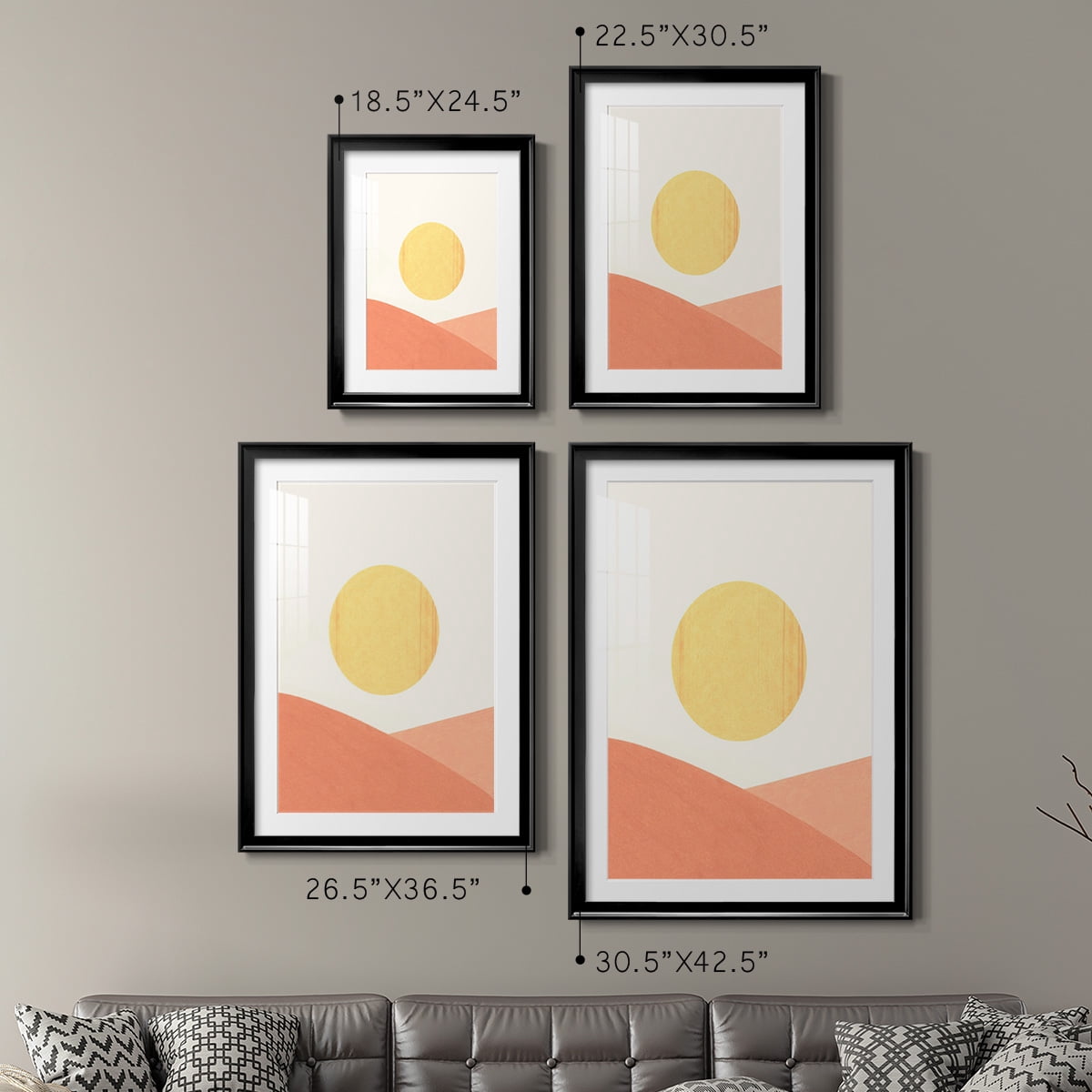 Wexford Home Simple Boho Sun I Premium Framed Print, 26.5" x 36.5" - Ready to Hang, Black (Set of 2)