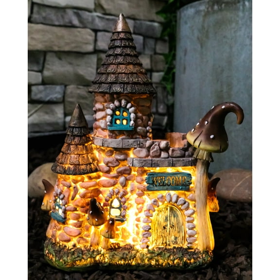Ebros Gift 9.75" Fairy Figurine LED Light Up Cottage Stone House