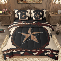 Manfei Brown Star Bedding Comforter Set 7pcs, Vintage Camouflage King Bedding Sets, Retro Farmhouse Lodge Cabin Bed Sheets, Ultra Soft Home Decor