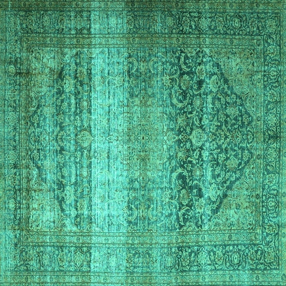 Ahgly Company Machine Washable Indoor Square Persian Turquoise Blue Traditional Area Rugs, 7' Square