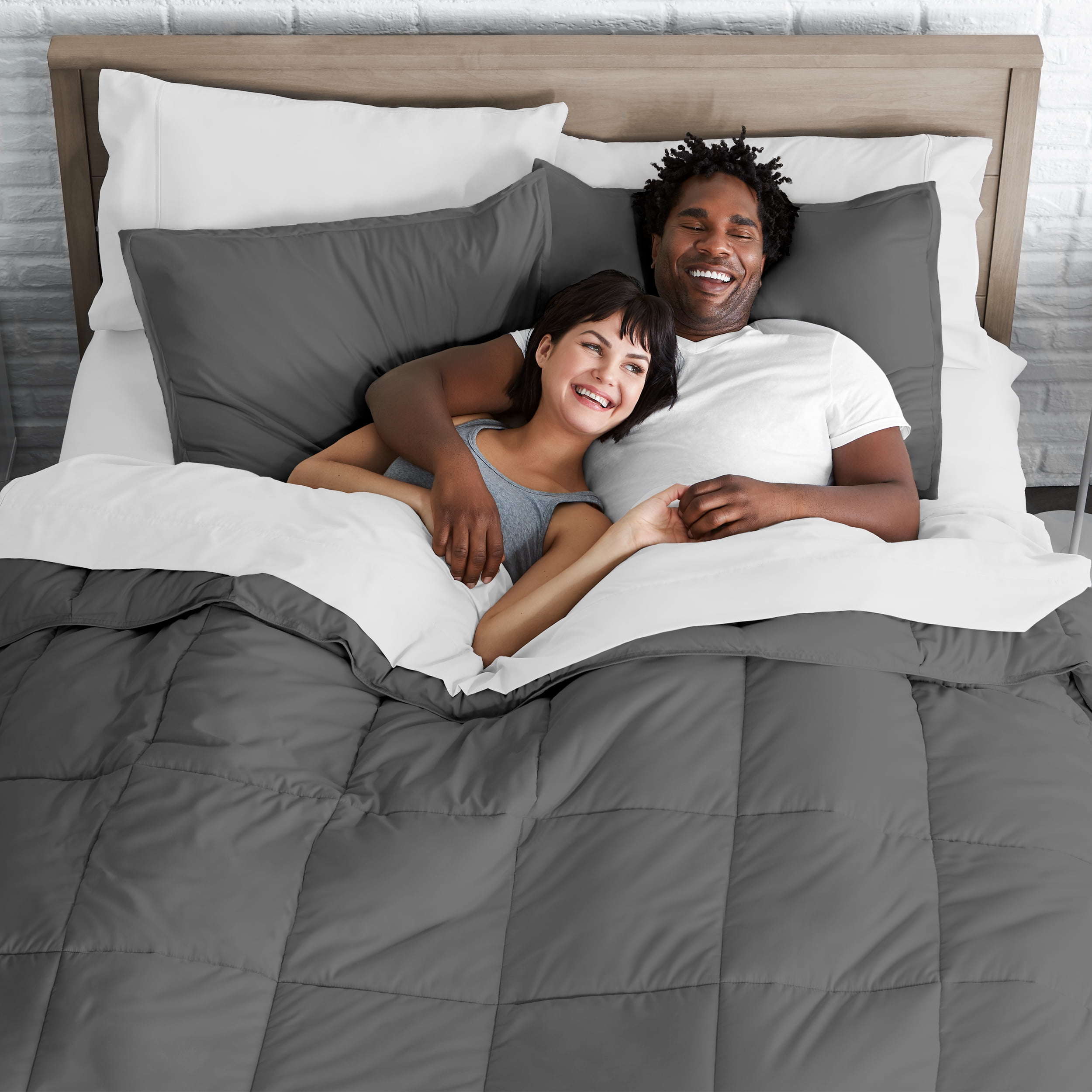 Bare Home Microfiber 8-Piece Gray and White Bed in a Bag, Split King