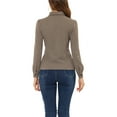 thumbnail image 3 of INSPIRE CHIC Women Houndstooth Print Choker Neck Puff Long Sleeve Elegant Casual Blouse Top XS Brown, 3 of 6