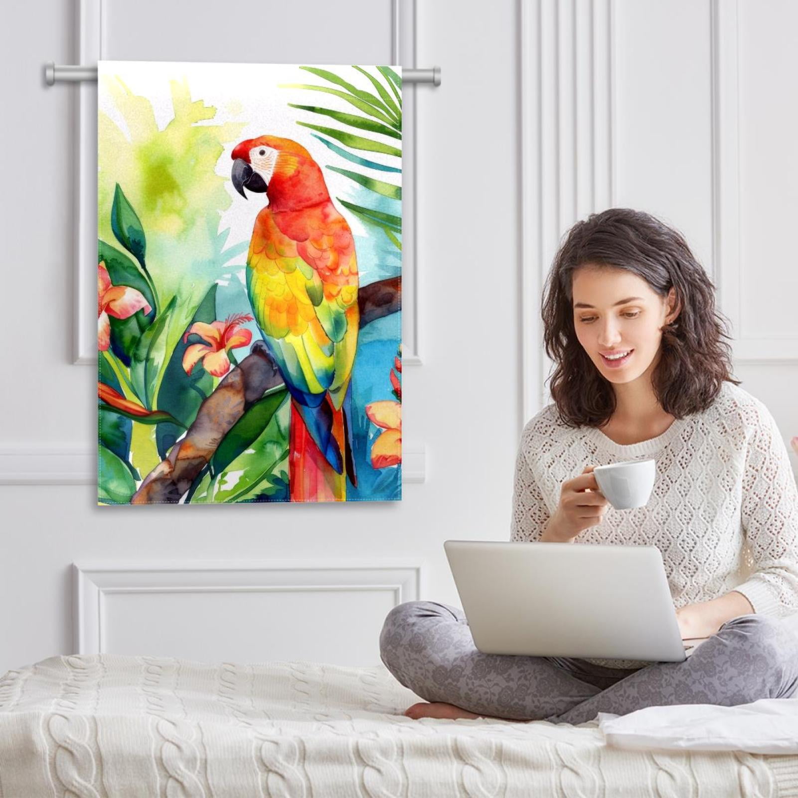 Welcome Watercolor Parrot Tropical Plant Leaf Garden Flag, Vertical Double Sided Small House Flag, Yard Farmhouse Outdoor Deck Veranda Lawn Decor 28x40 Inch