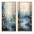 thumbnail image 2 of Designart "Winter Moonrise Birch Woods IV" Tree Birch Framed Wall Art Set Of 2 - Blue Floral Frame Gallery Set For Office Decor, 2 of 7