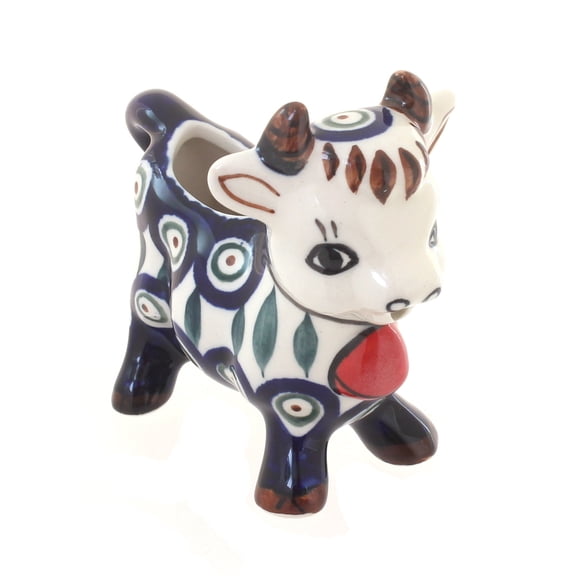 Blue Rose Polish Pottery Peacock Cow Creamer