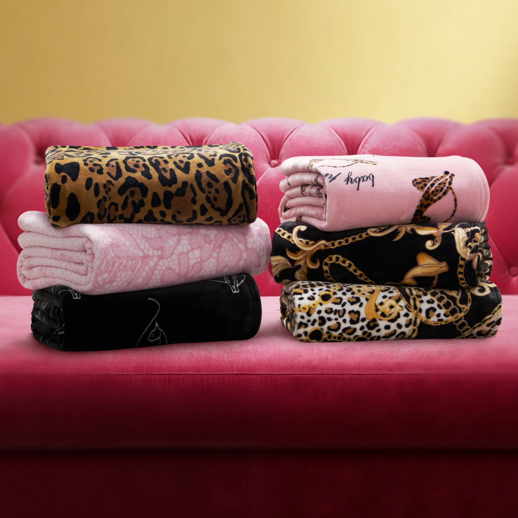 Baby Phat Oversized Plush Throw Blanket 60" x 70", Leopard Cats Tossed Logo Pink