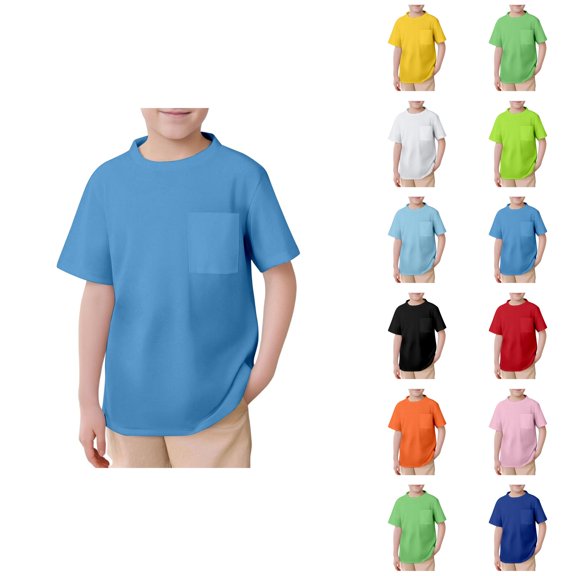 Boys T Shirt Solid Color Pocket Crewneck Short Sleeve Casual Summer Shirt Lightweight Boys Everyday Tee