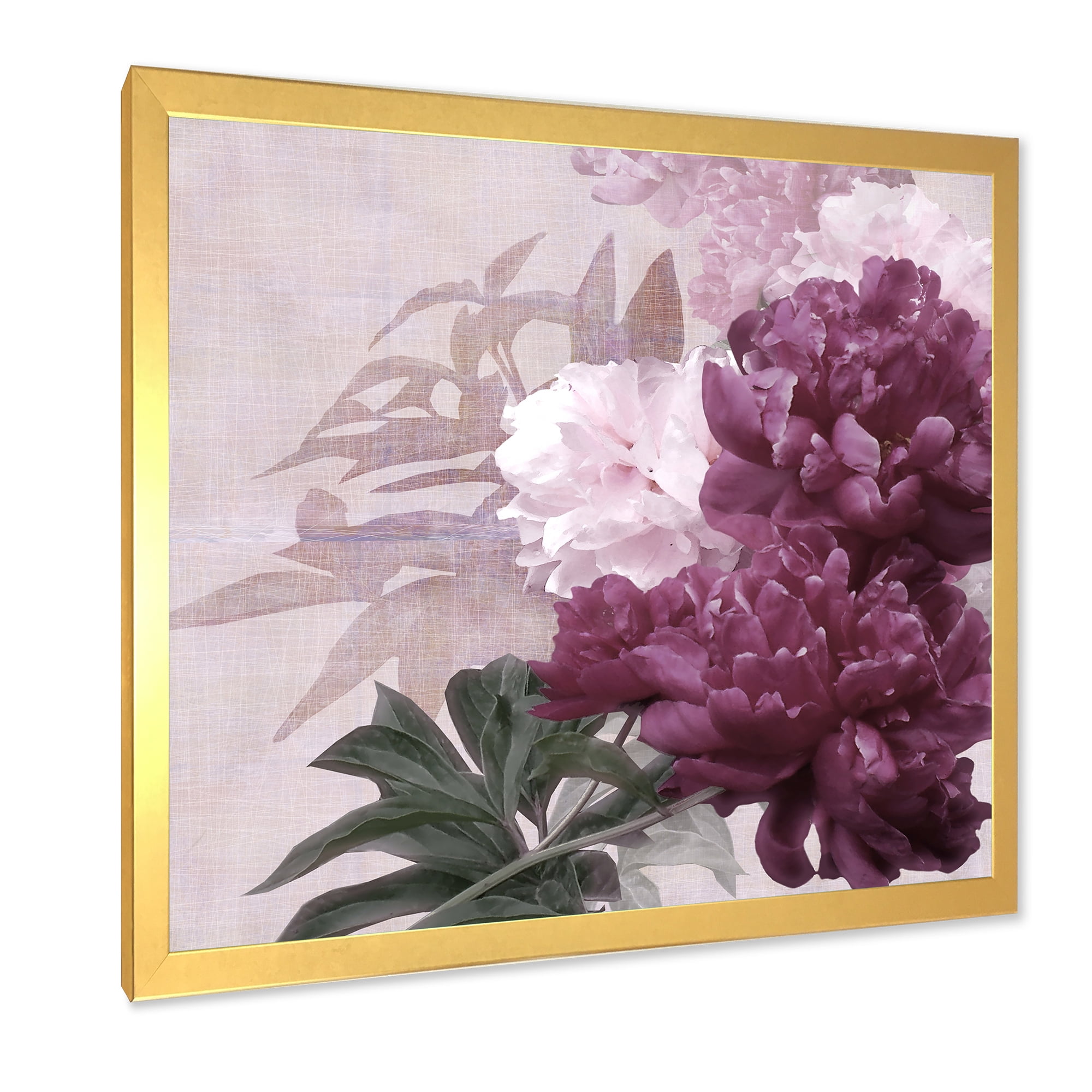 Designart 'Ancient Pink and Purple Flowers I' Traditional Framed Art Print