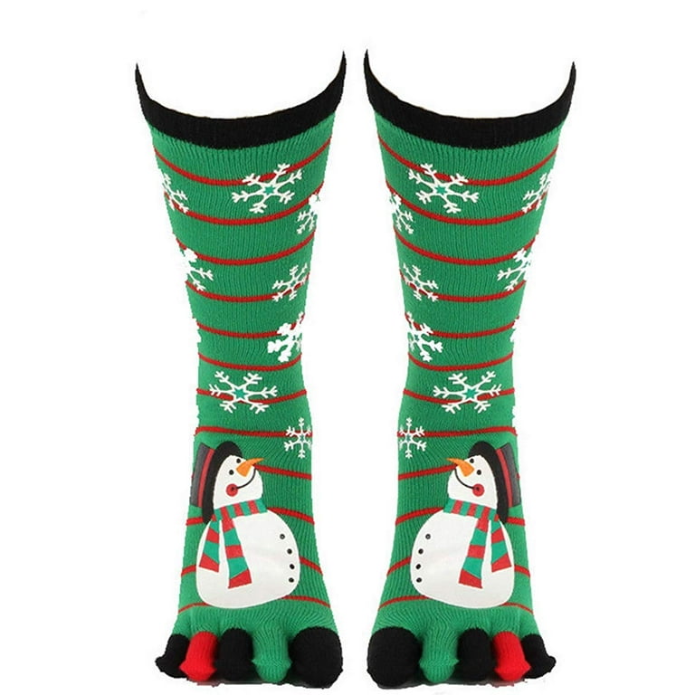 Christmas Toe Socks for Women Novelty Knee Highs Cotton 5 Toes Socks Girls  Funny Socks with Toes Separated 