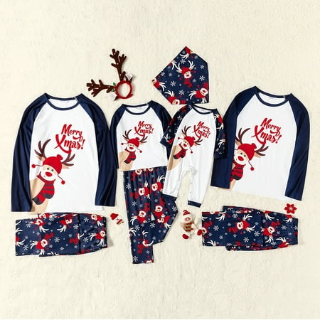 

PatPat Merry Xmas Cute Reindeer Print Navy Family Matching Long Sleeve Pajamas Sets Holiday Sleepwear Xmas PJS Set for Couples and Kids Comfy Soft Nightwear(Flame Resistant)