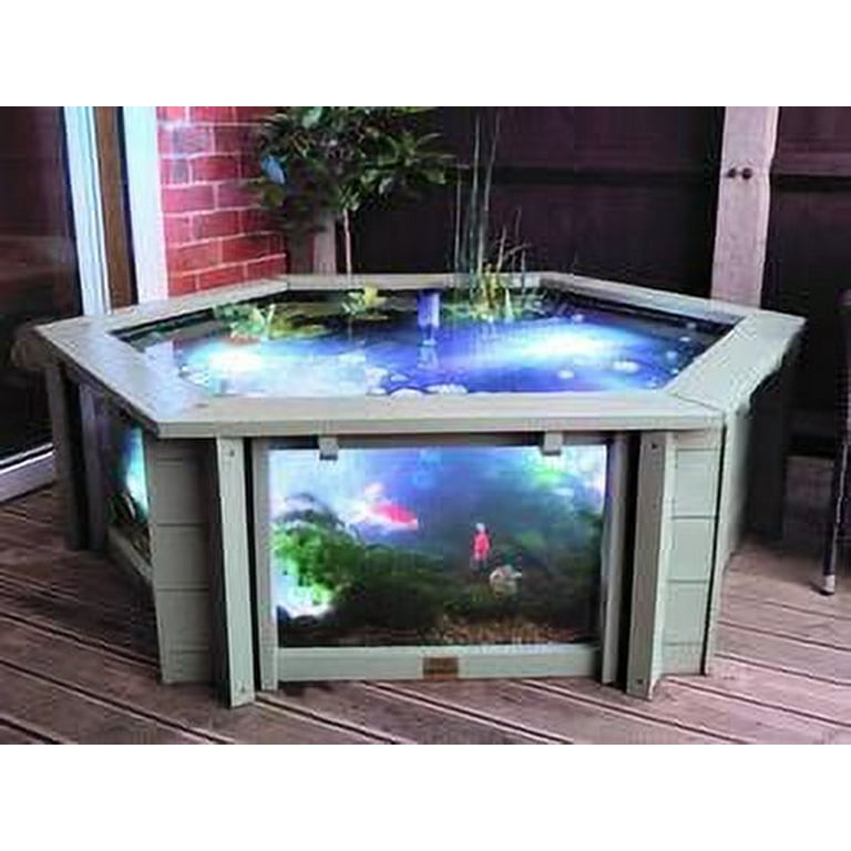 Lily Clear View Hexagon Wood Fish Tank Decor: Large-Window Garden