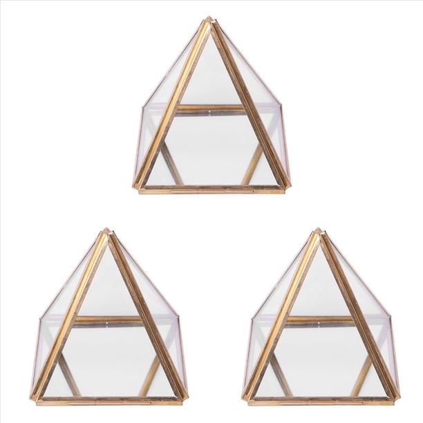 3X Joyero de Cristal Caja Decorativa GeoméTrica Dorada Soportes de Anillo de PiráMide de Cristal GeoméTrico para Regalo de CumpleañOs de Boda S