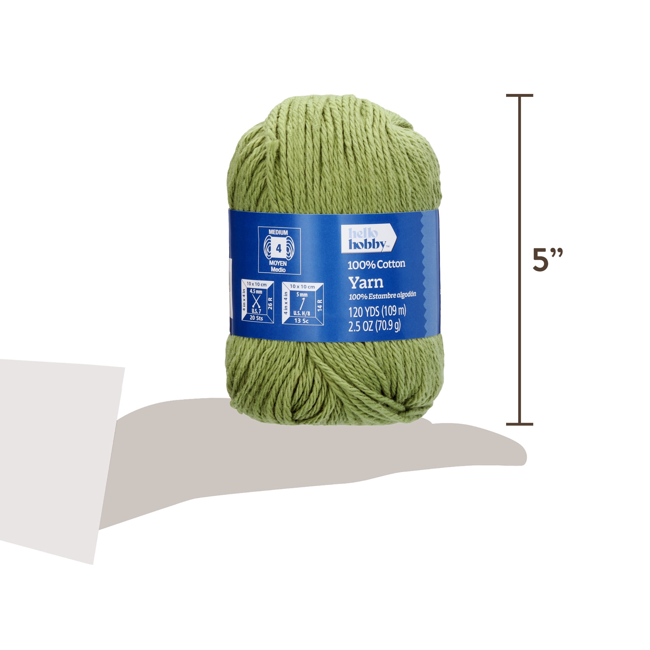 Hello Hobby Size 4 Medium Weight Cotton Rosemary Yarn, 2.5 oz, 120 yds
