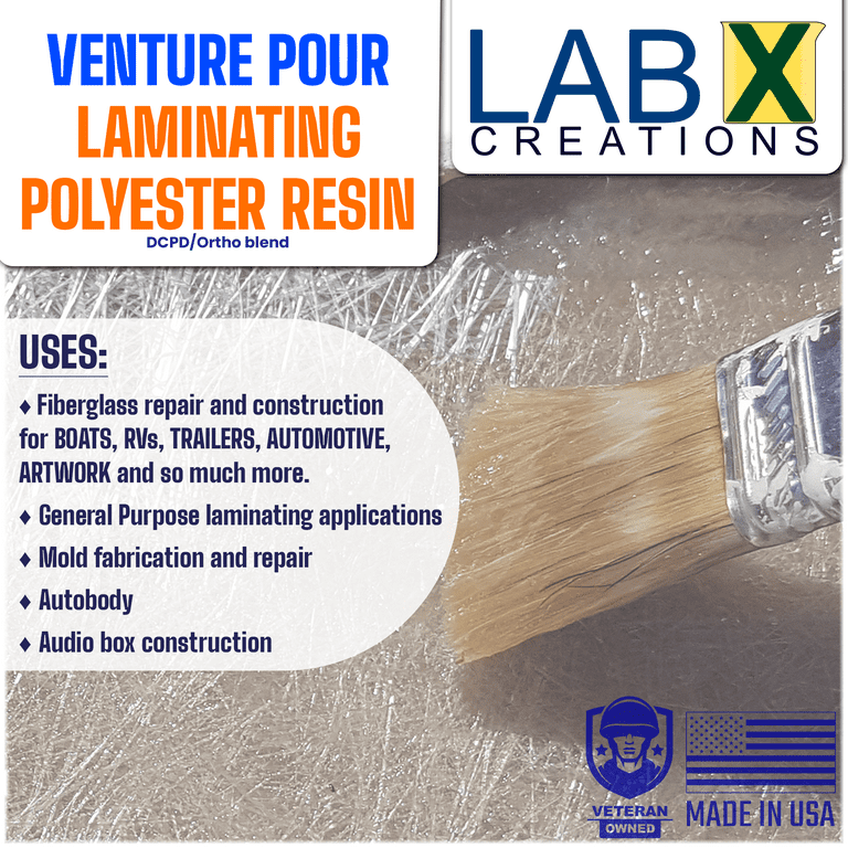 Premium Polyester Resin 1 Gallon MEKP Hardener Low Viscosity Coating for Laminating Fiberglass mat Biaxle Cloth for Boats RV Car Truck