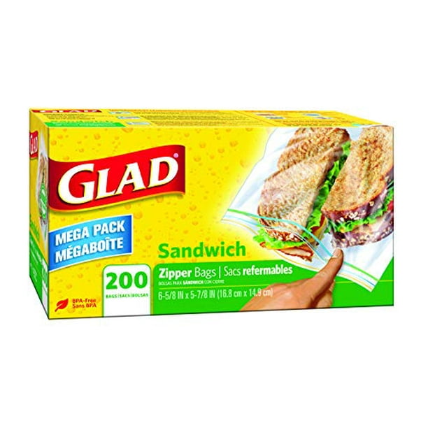 Glad Sachets de Rangement Food, Sandwich à Fermeture Éclair, 200 Sacs