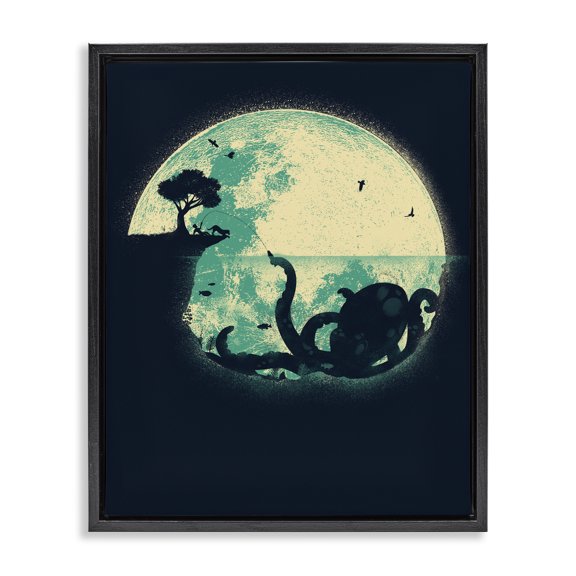 Stupell Industries Coastal Fishing Giant Octopus Black Floating Frame Canvas Art, 17 x 21, by Jay Fleck