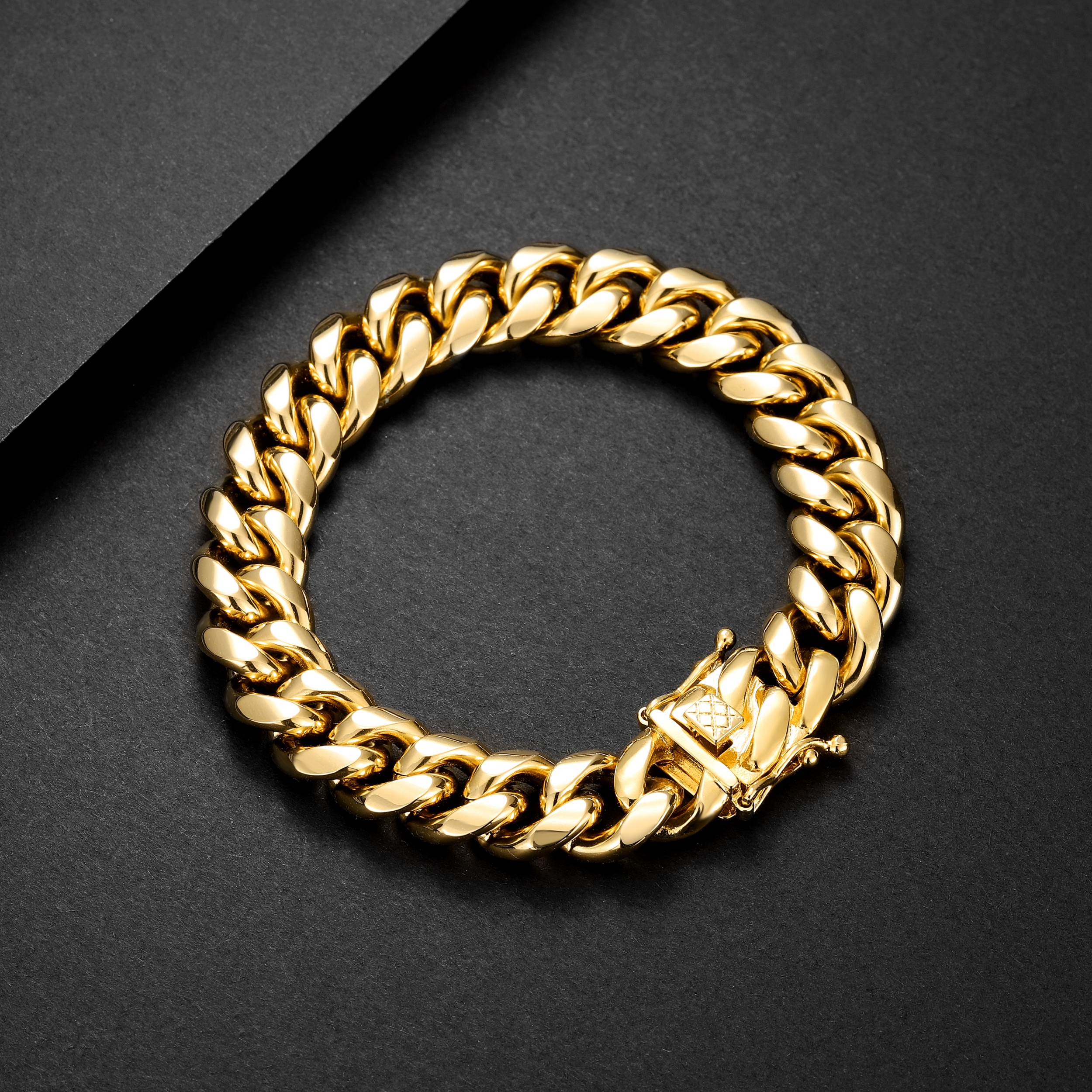 RapzGz Men’s 14mm Cuban Link Bracelet, Durable 18K Gold/Black/Rainbow/Silver Tone Stainless Steel Bracelet for Men & Women, Hip Hop Bracelets Chain, 8"-9.5" Ideal Gift for Him & Her.