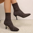 thumbnail image 6 of Dasayo Ankle Booties for Women Brown Fall Dress High Heel Stretch Mesh Pull on Boots Woman Shoes 37, 6 of 8