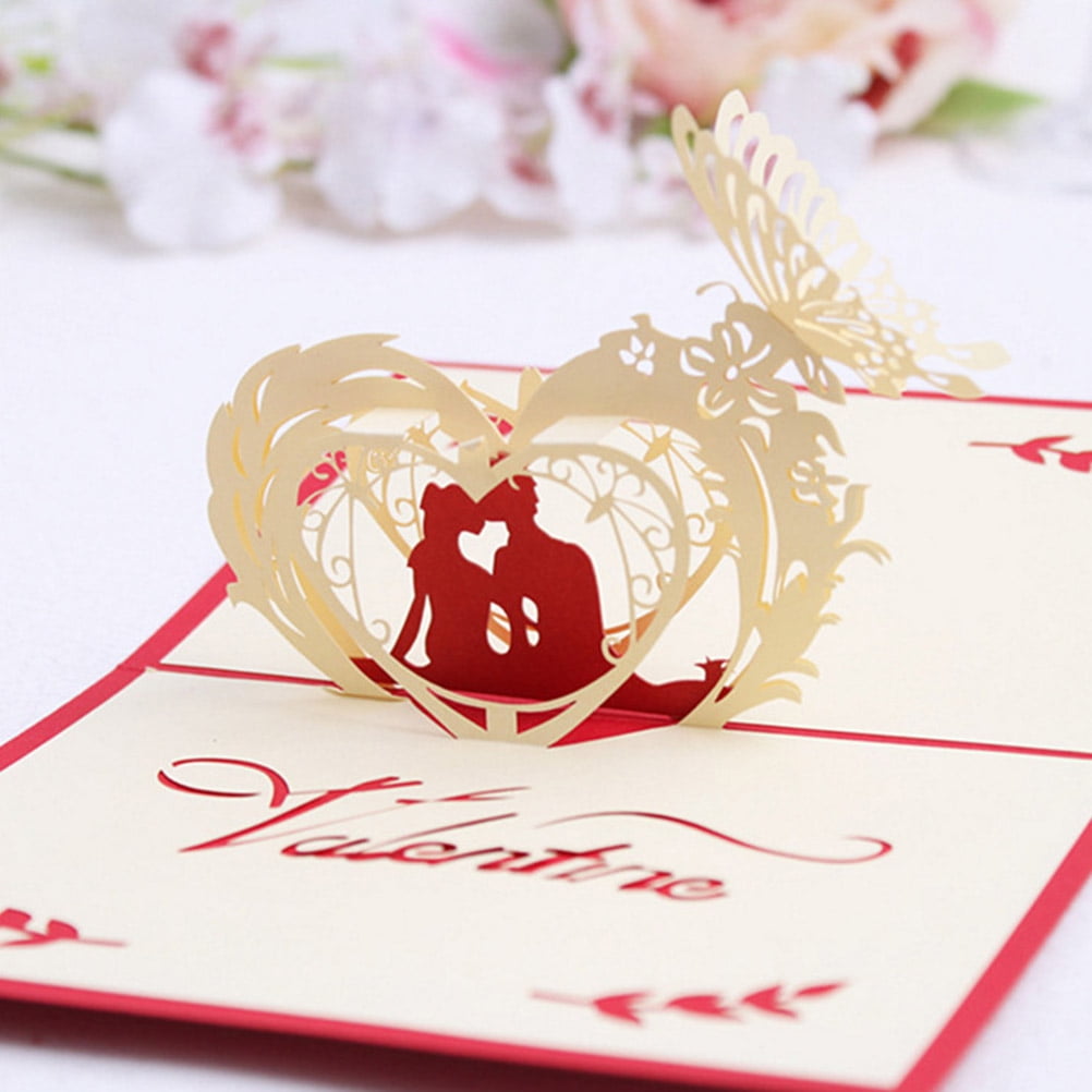 Phenofice Beige 3D Up Cards with Envelope Handmade Folded Greeting Cards for Valentines