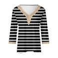 thumbnail image 4 of Olyvenn Women's Shirts Trendy Summer 3/4 Sleeve Shirts Lace V Neck Dressy Tops Trendy Vacation Striped Blouses Black XXL, 4 of 5