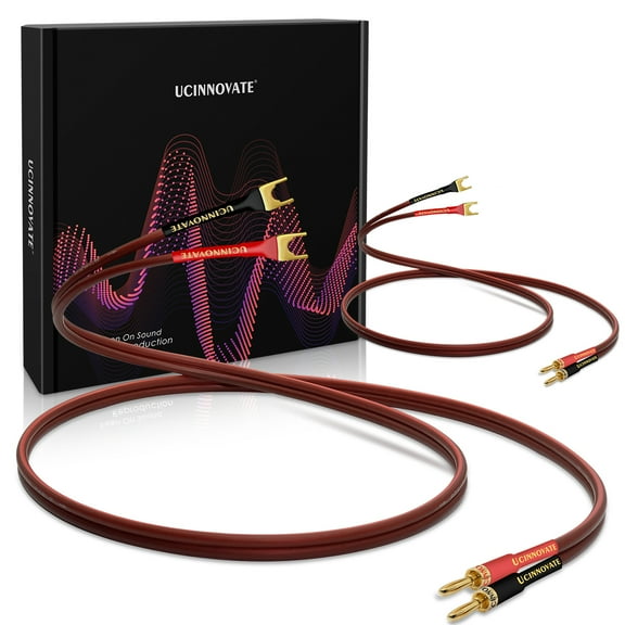 UCINNOVATE 2 Pcs HiFi OFC Speaker Cable with Banana Plug to Jumper Spade, 14AWG 6.56FT/2m Male to Male Jumper Bridge Speaker Wire for Amp-Dark Red