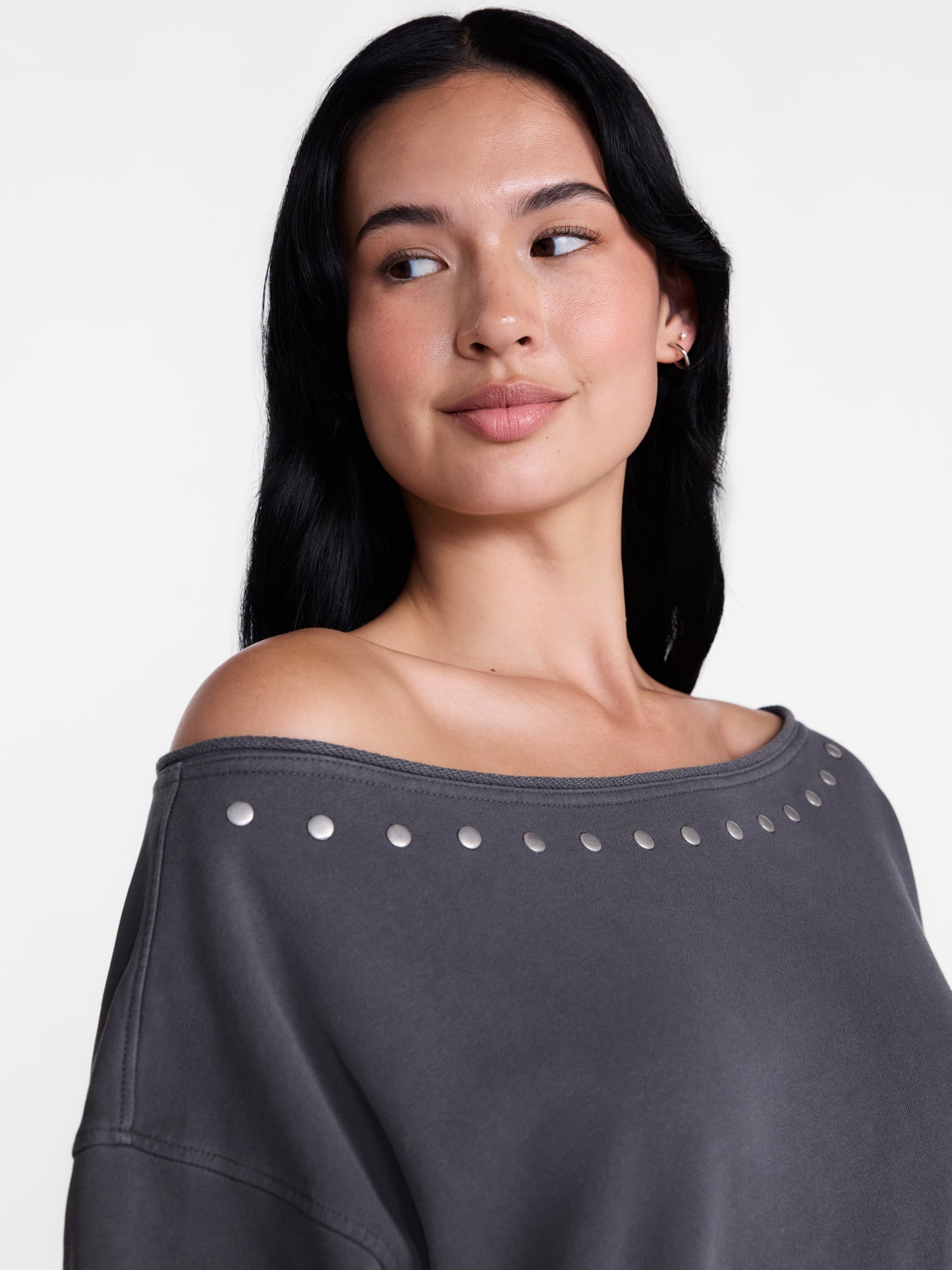 Madden NYC Women's Studded Off The Shoulder French Terry Sweatshirt, Sizes XXS-XXL