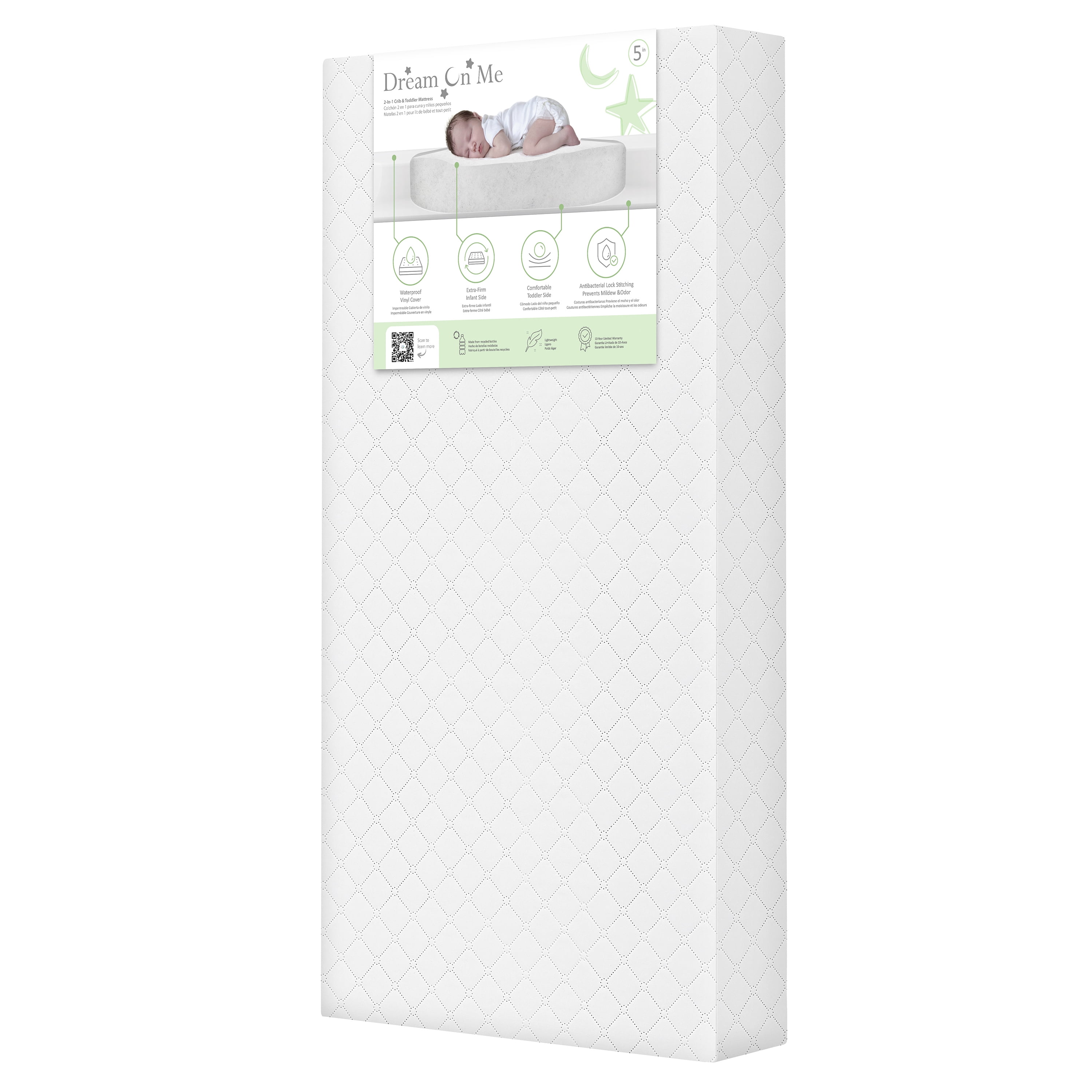 Dream On Me Honeycomb Diamond Quilted Breathable Fiber Crib and Toddler Mattres | Honey Diamond Quilted / White