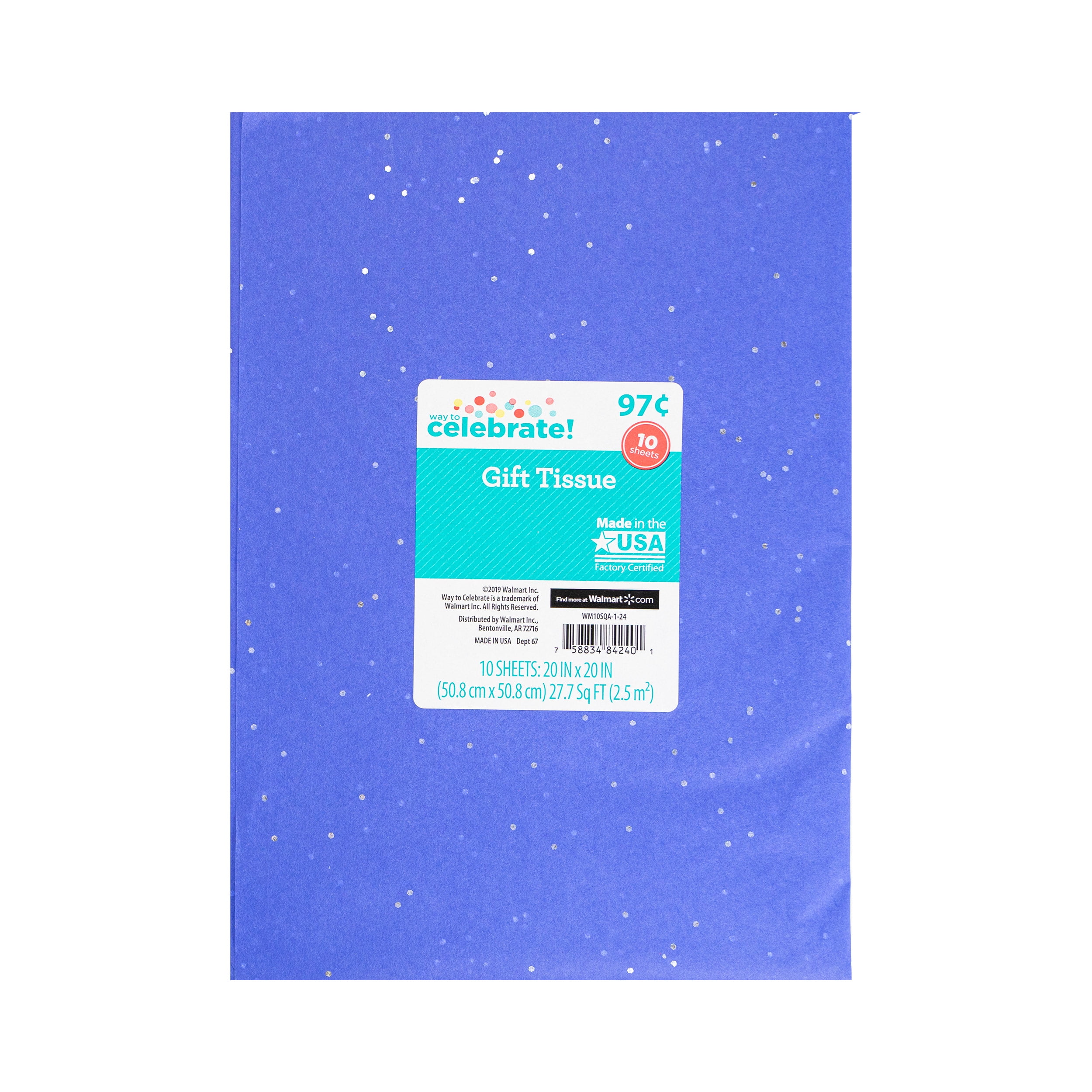 Way To Celebrate Parade Blue with Silver Sequin Tissue Paper 10 Count