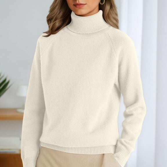 Baberdicy Sweaters for Women Half Turtleneck Long Sleeve Jumper Knitted Pullover Warm Sweater Top , Raglan-Sleeve Pullover, Mid-Turtleneck Knit Top, Winter Sweater Beige L