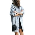 thumbnail image 1 of Innerwin Outwear Button Down Ladies Denim Jacket Shacket Work Long Sleeve Loose Jean Jackets Light Blue L, 1 of 1