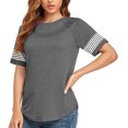 thumbnail image 3 of Blusa de verano con bloques de color, cuello redondo, manga corta, holgada, informal, a rayas, top de verano para mujer, gris XL, 3 of 6