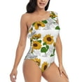 thumbnail image 3 of Uemuo Plump Sunflower And Sketch Print Women's One Piece Swimsuit Asymmetrical Neck Bathing Suit One Shoulder Side Cutout Ruffle Swimwear-Large, 3 of 6