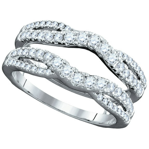 14kt White Gold Womens Round Diamond Ring Guard Wrap Ring Guard Enhancer 5/8 Cttw