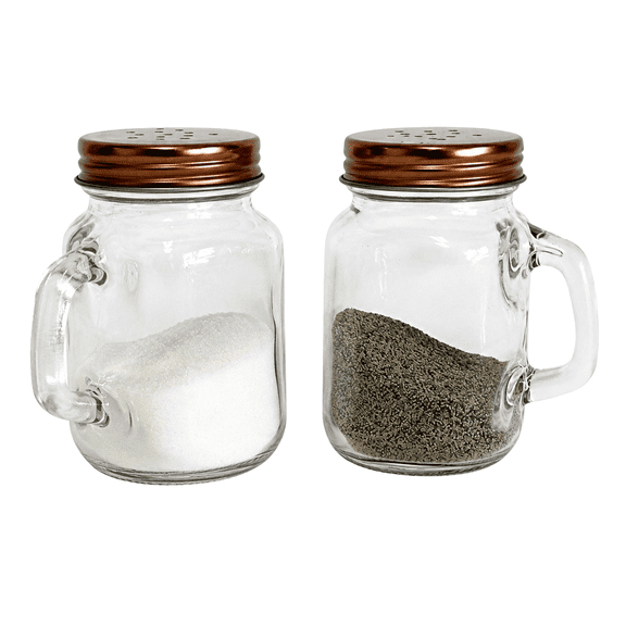 4 oz Glass Salt and Pepper Shaker Set with Handles, Mason Jar Style, 2 Piece by Dependable Industries Inc Essentials