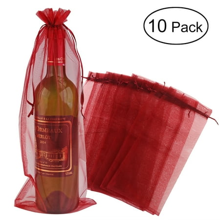 

10pcs Sheer Organza Wine Bottle Cover Wrap Gift Bags (Wine Red)