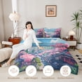 thumbnail image 4 of Manfei Anime Fuji Full Size Comforter Sets for Girls, Cherry Town Bedding Sets, Pink Blue White, Pink Reversible 3 Pieces, 1 Comforter and 2 Pillowcases, 4 of 6