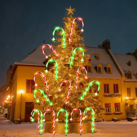 10 Pack 21in Solar Candy Cane Lights, Red & Green Outdoor Christmas Pathway Decor with Remote, Waterproof LED Walkway Driveway Decorations for Yard & Garden