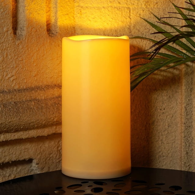 Vela extragrande impermeable para exteriores de 6" x 12" con temporizador automático de 6 horas + velas grandes impermeables sin llama para exteriores de 10" x 4" con control remoto y temporizador