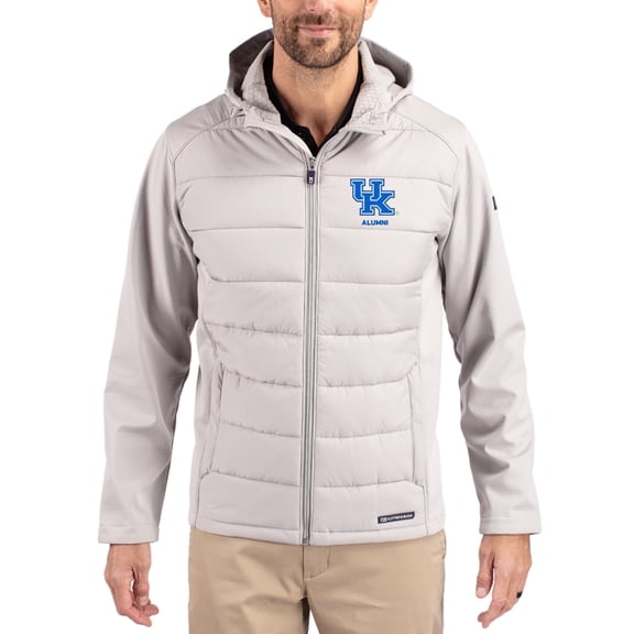 Men's Cutter & Buck Gray Kentucky Wildcats Evoke Hybrid Eco Softshell Recycled Full Zip Hooded Jacket