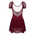 thumbnail image 4 of Alvivi Women's Short Sleeve Backless Skirted Leotards Ballet Dance Dress Gymnastics Bodysuits Burgundy XL, 4 of 7