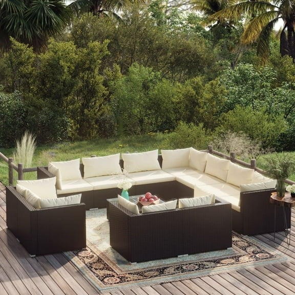 vidaXL 12 Piece Patio Lounge Set with Cushions Black Poly Rattan