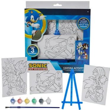 Innovative Designs Sonic The Hedgehog Canvas Paint Set for Kids with 3 Canvases, Acrylic Paint, Paintbrush, & Easel