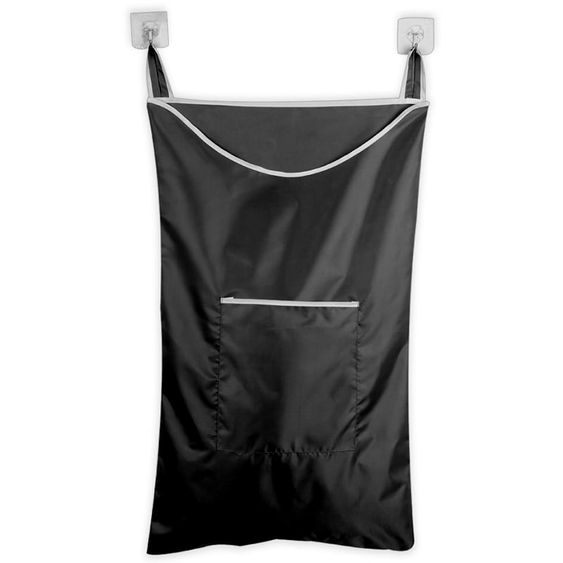 D6M3 Space Saving Hanging Laundry Hamper Bag With Free Door Hooks Black 