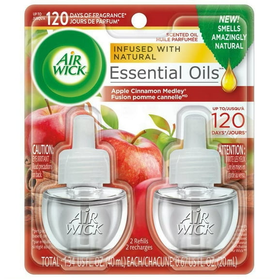 Assainisseur d'air à brancher AirWick Freshmatic, Recharges d'huile parfumée, Fusion pomme cannelle, 2 Recharges