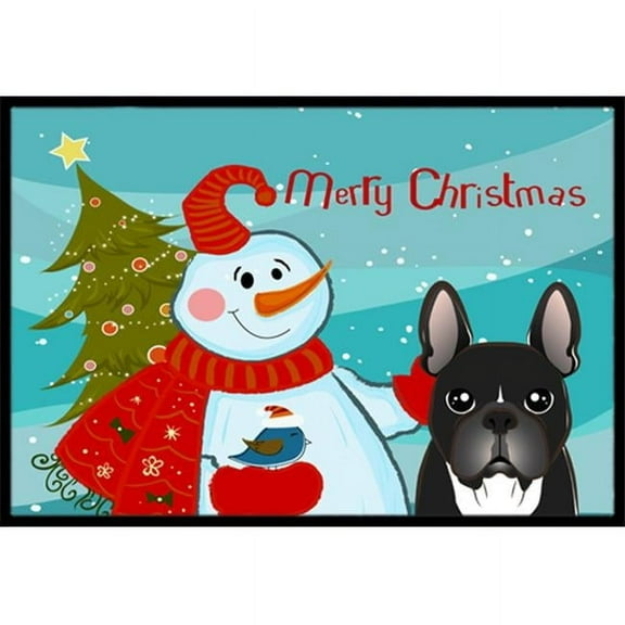 Caroline's Treasures BB1847JMAT Snowman with French Bulldog Door Mat, Indoor Rug or Outdoor Welcome Mat 24x36 Doormat ,
