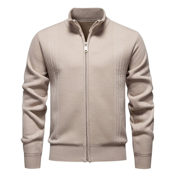 GBSYEWXS Men Pullover Sweaters Outwear Long Sleeve Collared Cardigan Solid Color Warm Beige Sweater