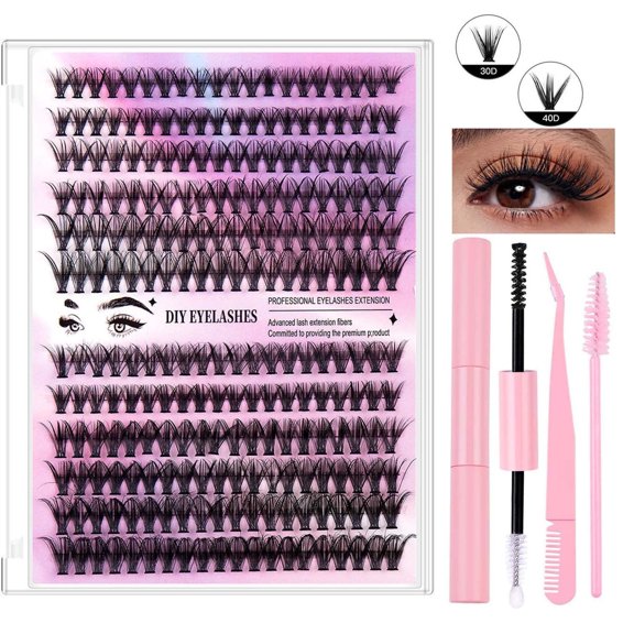 KeirineCC Lash Clusters Individual Eyelash Extensions Thin & Invisible Band DIY False Eyelashes for Self-application Newbie's Five-Second Series Wispy Lash Tray, LuxeBold 8-16mm Mixed Length