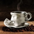 thumbnail image 1 of Juego de tazas de café con platillo, suministros para tazas con cara humana, arte abstracto, artesanía, Taza de leche de cerámica, regalo creativo de, 1 of 8