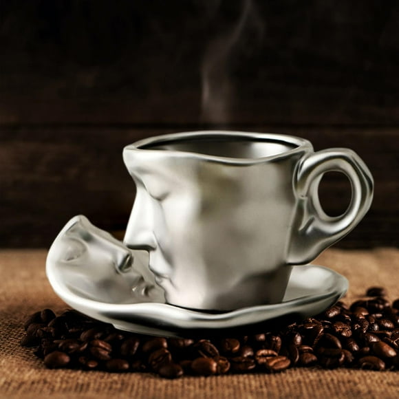 Juego de Tazas y Platillos de Té BLESIY Taza con Forma de Cara Humana Cerámica Regalo Creativo de Navidad
