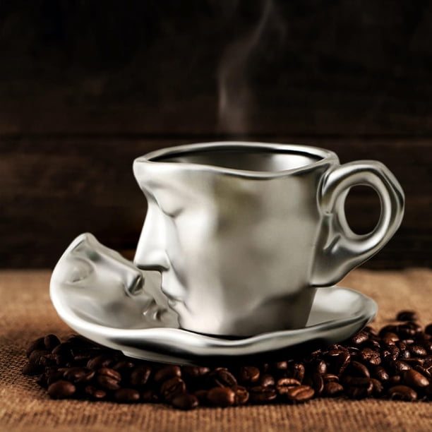 Juego de Tazas y Platillos de Té BLESIY Taza con Forma de Cara Humana Cerámica Regalo Creativo de Navidad